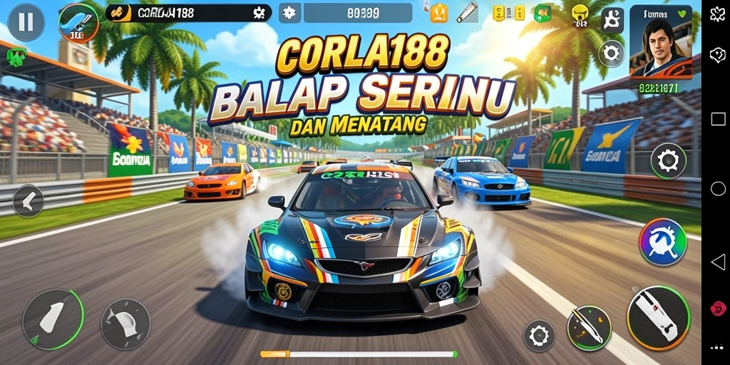 Screenshot gameplay CORLA188 menampilkan aksi balap yang mendebarkan.