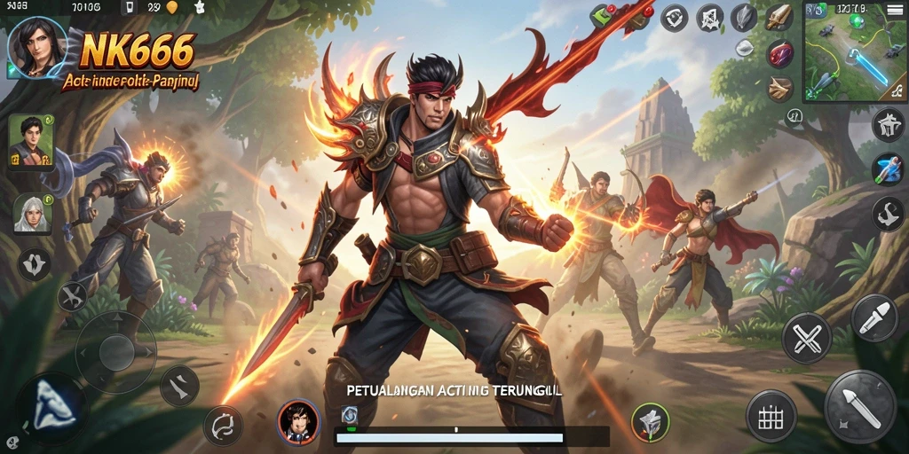 Tangkapan layar gameplay NK666 menampilkan pertarungan epik dalam suasana dunia fantasi.
