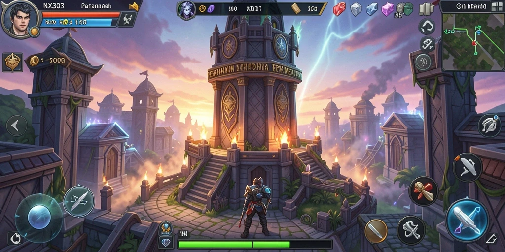Screenshot gameplay NX303 yang penuh aksi dan strategi Tower Defense.
