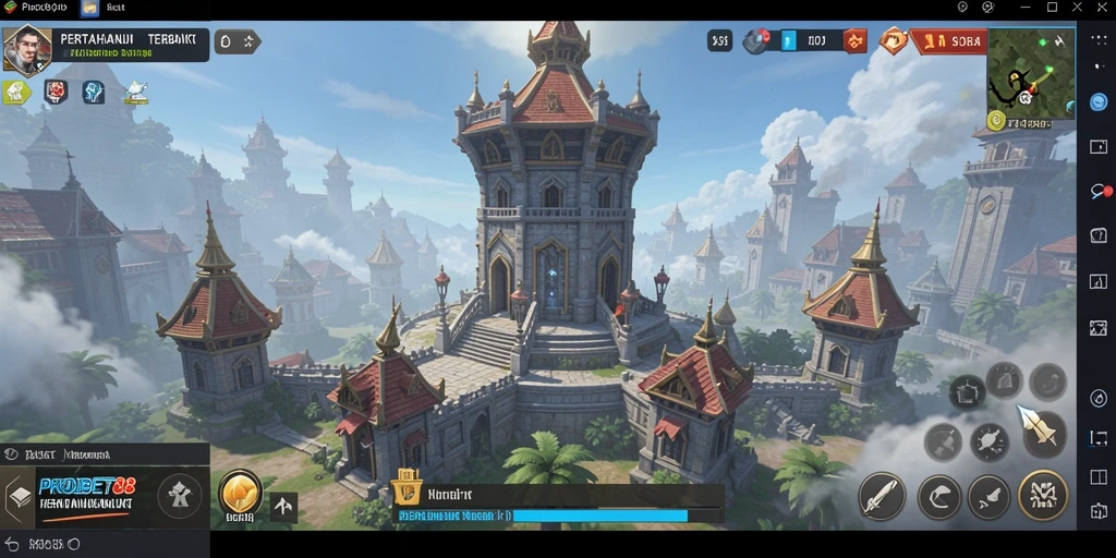 Tampilan gameplay seru PROBET88 dengan menara strategi yang menarik.
