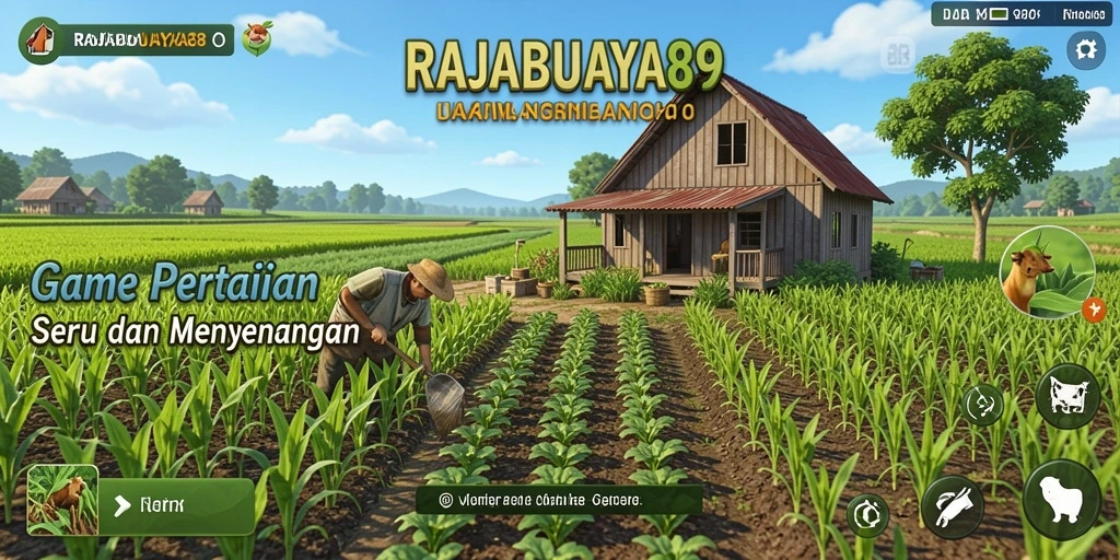 Screenshot gameplay RAJABUAYA89 yang menampilkan pertanian yang indah.