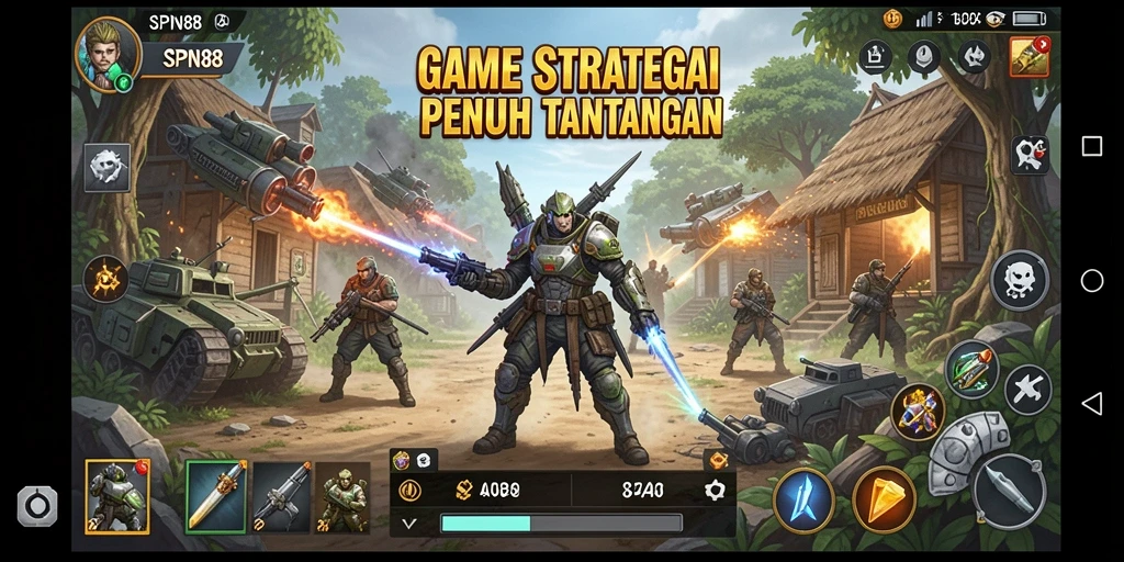 Tampilan gameplay <strong>SPN88</strong> menunjukkan pertempuran yang mendebarkan dengan strategi yang kompleks.